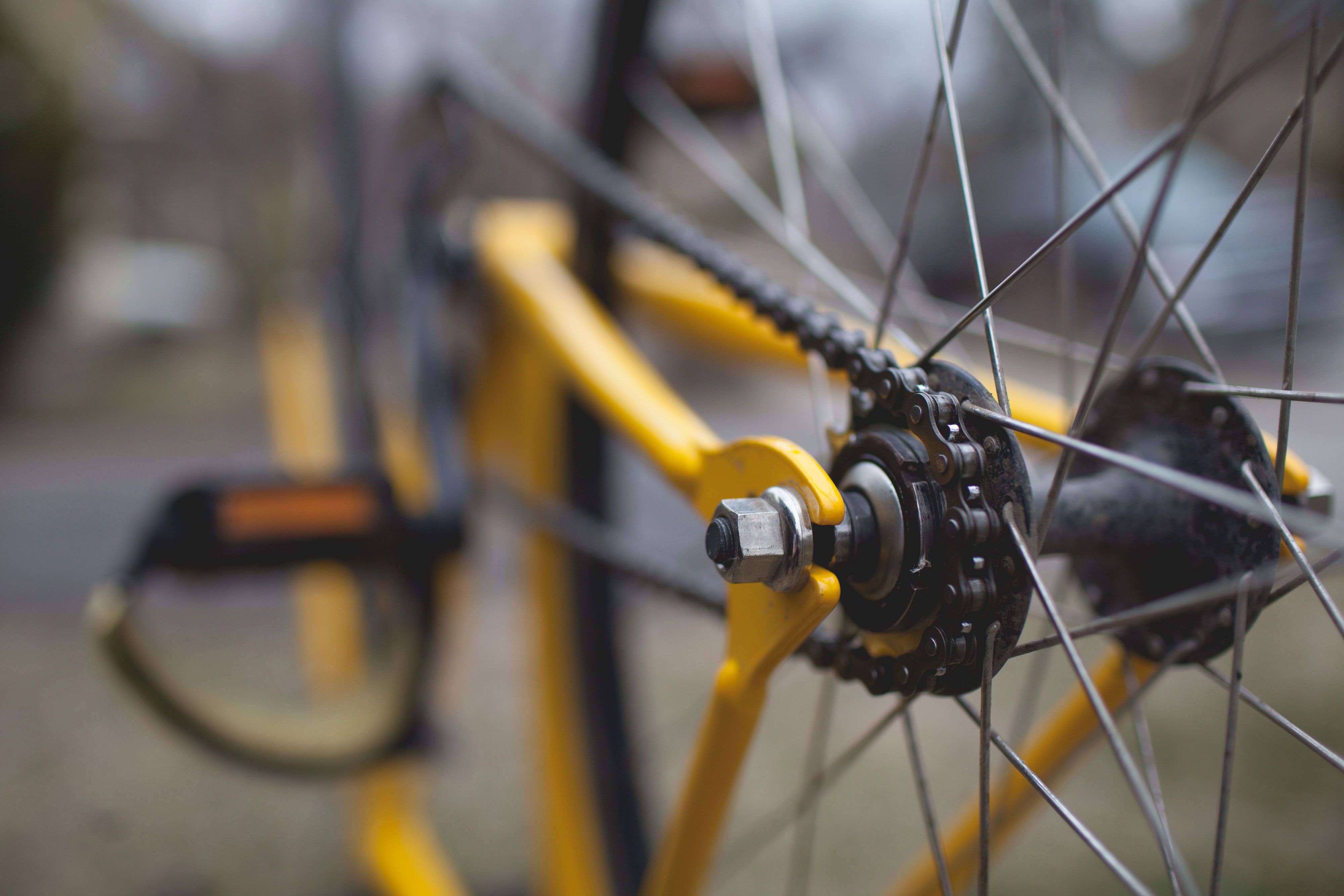 A fixed gear bike wheel